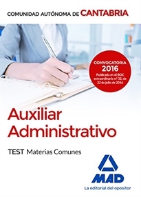 Books Frontpage Auxiliar Administrativo de la Comunidad Autónoma de Cantabria. Test Materias Comunes