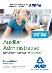 Books Frontpage Auxiliar Administrativo del Servicio de Salud del Principado de Asturias (SESPA). Temario Parte Específica Volumen 1