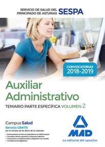 Books Frontpage Auxiliar Administrativo del Servicio de Salud del Principado de Asturias (SESPA). Temario Parte Específica Volumen 2