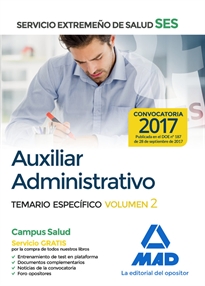Books Frontpage Auxiliar Administrativo del Servicio Extremeño de Salud (SES).  Temario Específico Volumen 2