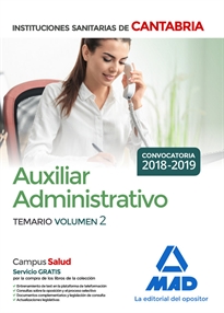 Books Frontpage Auxiliar Administrativo de las Instituciones Sanitarias de la Comunidad Autónoma de Cantabria. Temario Volumen 2