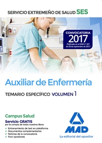 Books Frontpage Auxiliar de enfermería del Servicio Extremeño de Salud (SES). Temario Específico volumen 1