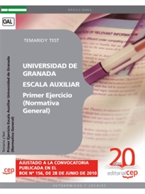 Books Frontpage Primer Ejercicio Escala Auxiliar Universidad de Granada (Normativa general). Temario y Test