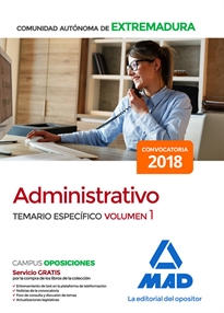 Books Frontpage Administrativo de la Comunidad Autónoma de Extremadura. Temario Específico volumen 1