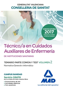 Books Frontpage Técnico en Cuidados Auxiliares de Enfermería de la Conselleria de Sanitat de la Generalitat Valenciana. Temario parte común y test volumen 2