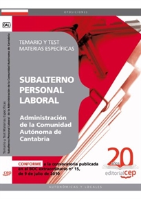 Books Frontpage Subalterno Personal Laboral  de la Administración de la Comunidad Autónoma de Cantabria. Temario y Test Materias Específicas