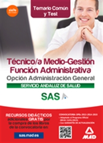 Books Frontpage Técnico/a Medio-Gestión Función Administrativa del SAS Opción Administración General. Temario Común y Test