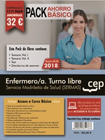 Books Frontpage PACK AHORRO BÁSICO.  Enfermero/a. Turno libre. Servicio Madrileño de Salud (SERMAS). (Incluye Temarios Vol. I, II, III y IV, Test y Simulacros)