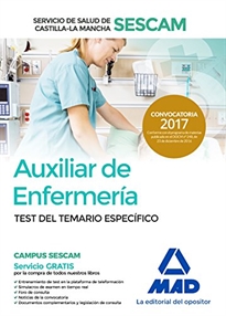 Books Frontpage Auxiliar de enfermería del Servicio de Salud de Castilla-La Mancha (SESCAM). Test del temario específico