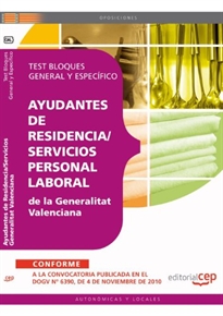 Books Frontpage Ayudantes de residencia/servicios, Personal Laboral de la Generalitat Valenciana. Test Bloques General y Específico