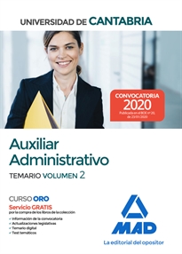 Books Frontpage Auxiliar Administrativo de la Universidad de Cantabria. Temario volumen 2