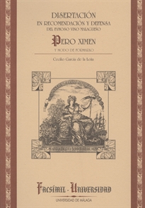 Books Frontpage Disertación en recomendación  y defensa de famoso vino malagueño Pedro Ximen y modo de formarlo