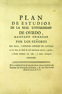 Books Frontpage Plan de Estudios de la Real Universidad de Oviedo, 1774. Reales órdenes