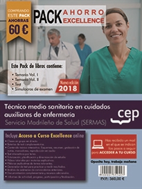 Books Frontpage PACK AHORRO EXCELLENCE. Técnico medio sanitario en cuidados auxiliares de enfermería. Servicio Madrileño de Salud (SERMAS). (Incluye Temarios Vol. I, II, Test y Simulacros)