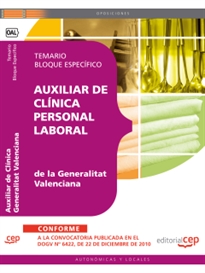 Books Frontpage Auxiliar de Clínica Personal Laboral de la Generalitat Valenciana. Temario Bloque Específico
