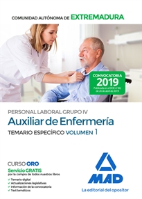 Books Frontpage Auxiliar de Enfermería Personal Laboral (Grupo IV) de la Administración de la Comunidad Autónoma de Extremadura. Temario Específico Volumen 1