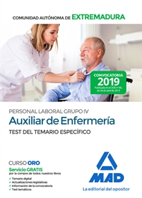 Books Frontpage Auxiliar de Enfermería Personal Laboral (Grupo IV) de la Administración de la Comunidad Autónoma de Extremadura. Test del Temario Específico