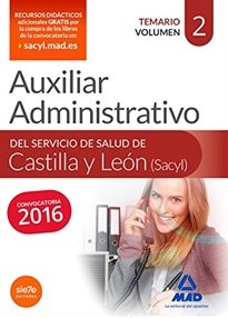 Books Frontpage Auxiliar Administrativo del Servicio de Salud de Castilla y León (SACYL). Temario volumen 2