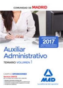 Books Frontpage Auxiliar Administrativo de la Comunidad de Madrid. Temario Volumen 1