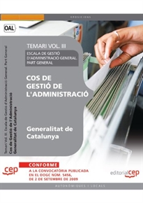 Books Frontpage Cos de Gestió de l'Administració de la Generalitat de Catalunya. Escala de Gestió d'Administració General. Part General. Temari Vol. III.