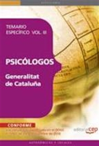 Books Frontpage Psicólogos de la Generalitat de Cataluña. Temario específico  Vol. III.
